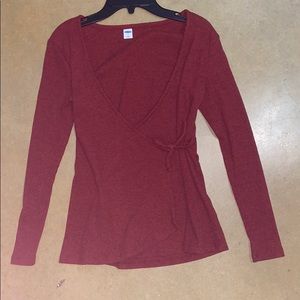 wrap and tie, red wine blouse